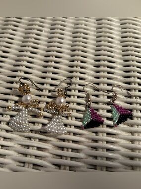 Handmade Beaded Angel & Geometric Dangle Earrings Bundle